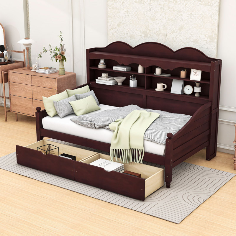 Daybed With Storage Drawers and Shelves, Espresso