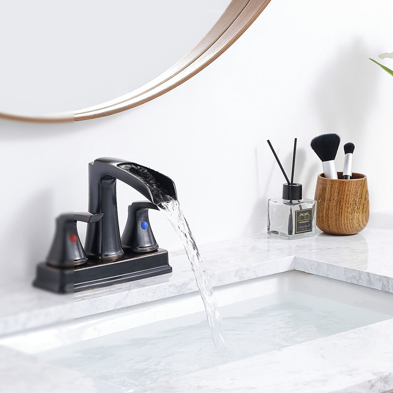 Robinet cascade bronze huilé pour lavabo de salle de bain 4 pouces 2 poignées pivotantes 360 degrés 3 trous Finition rouille Apparence élégante et installation facile