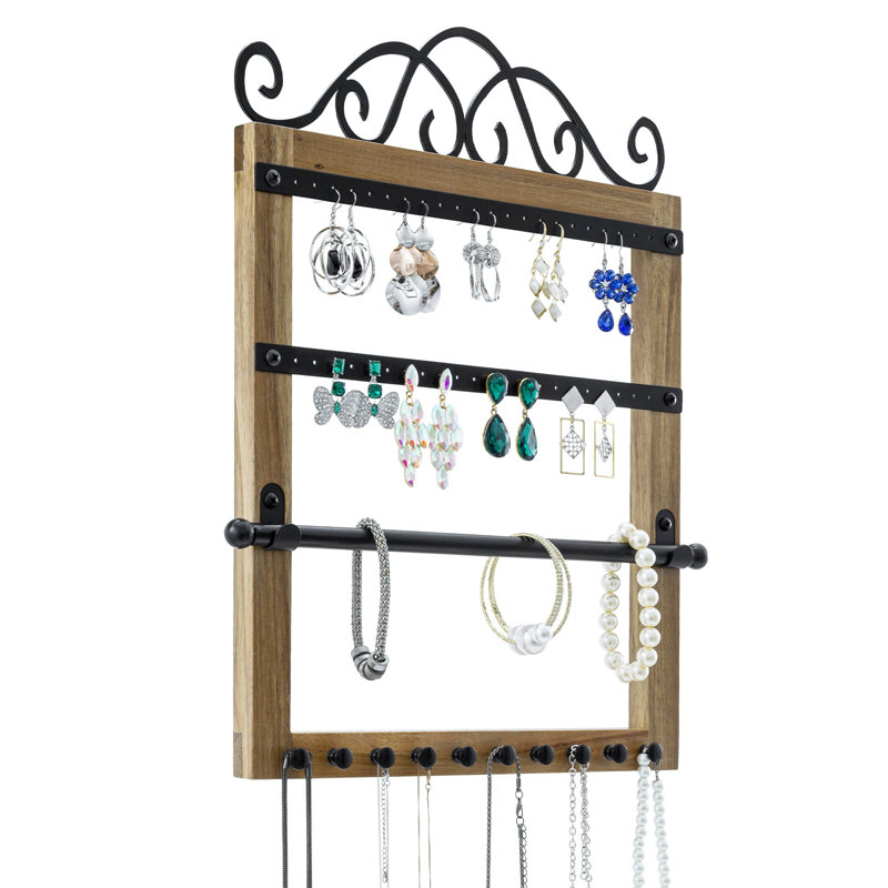 Organisateur de boucles d'oreilles en acacia