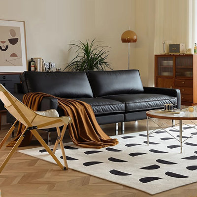 Canapé modulaire noir en cuir véritable