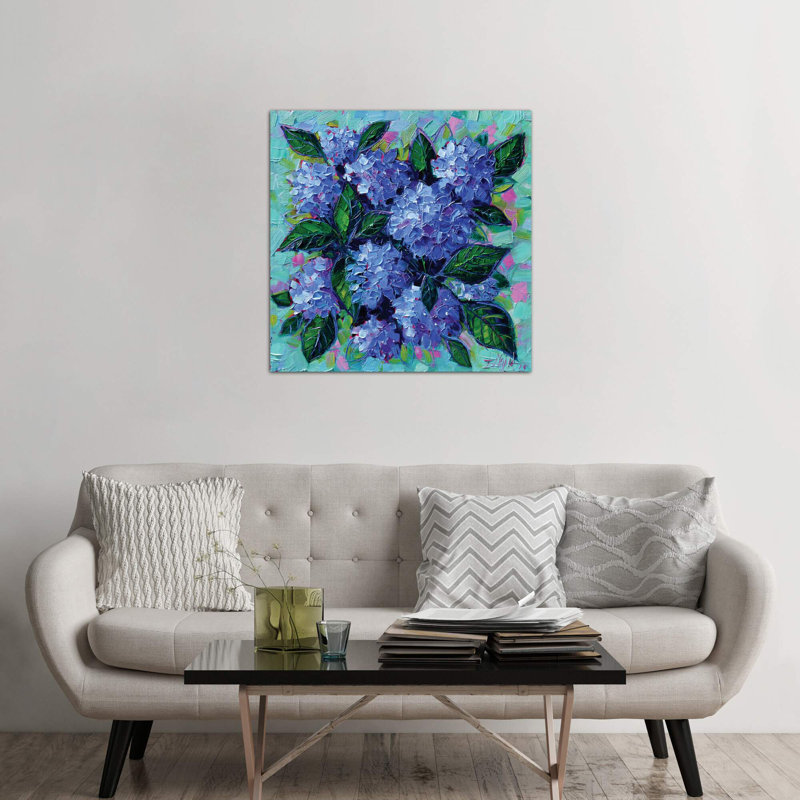 Blue Hydrangeas by Mona Edulesco - Wrapped Canvas Painting, 45.72 cm H x 45.72 cm W x 1.91 cm D