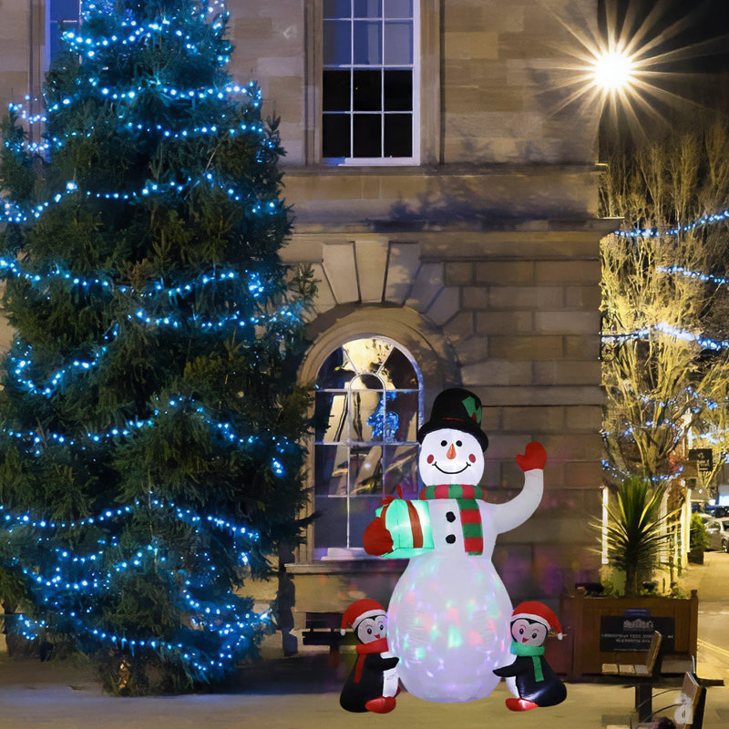 PMU Christmas - Holiday Inflatable Decorations 6ft Snowman & Penguins W/ Colour Rotating Led Lights