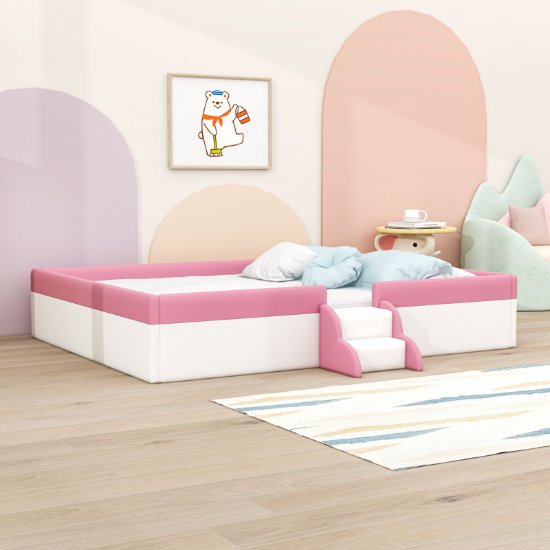 Upholstered Loft Bed Frame With Fence, King