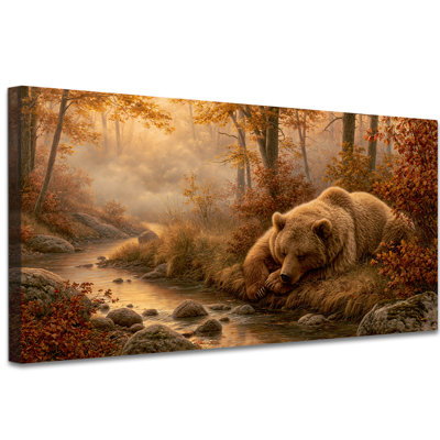 Automne, toile, ours, forêt, ruisseau, peinture, images, ferme rustique, automne, œuvre d'art pour chambre à coucher, salon, décoration murale, (20 po x 40 po)