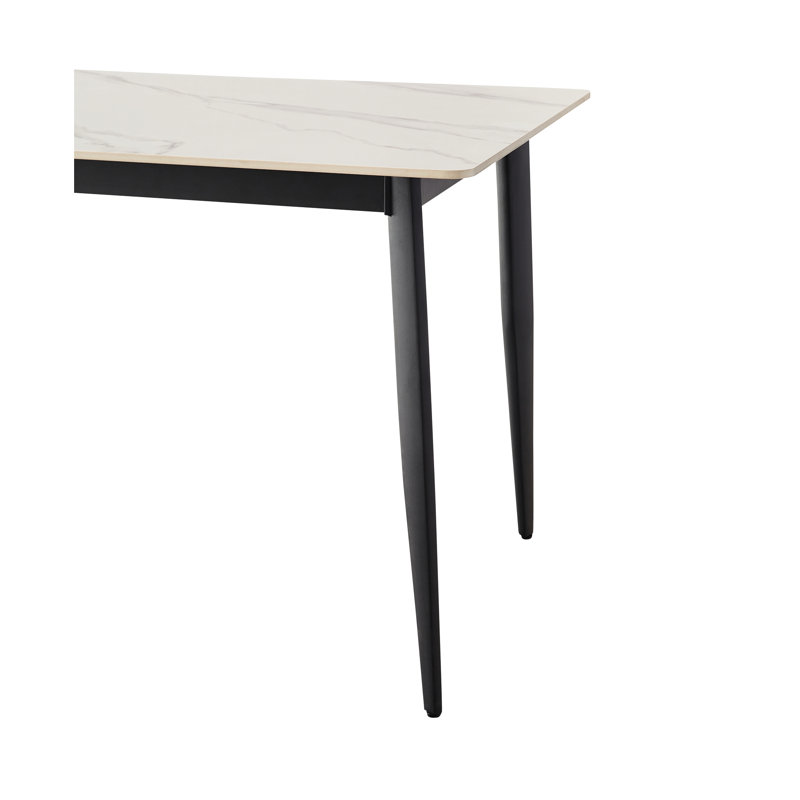 Table de salle à manger rectangulaire en porcelaine blanche avec pieds en métal, surface de cuisine et cadre H 55 po