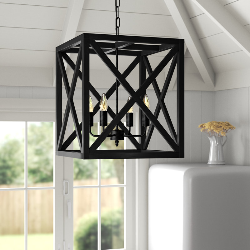 Sabrina Metal and Wood Cage Chandelier, Black