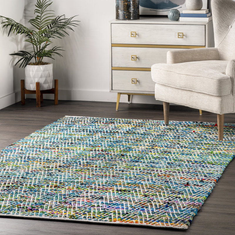 Tapis vert à motif de chevrons touffeté à la main, Rectangle 8 pi 6 po x 11 pi 6 po