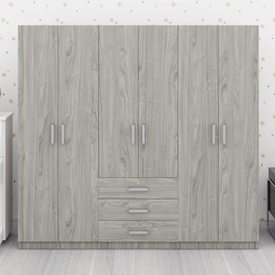 6-Doors Wooden Wardrobe Storage For Bedroom, With Big Drawers