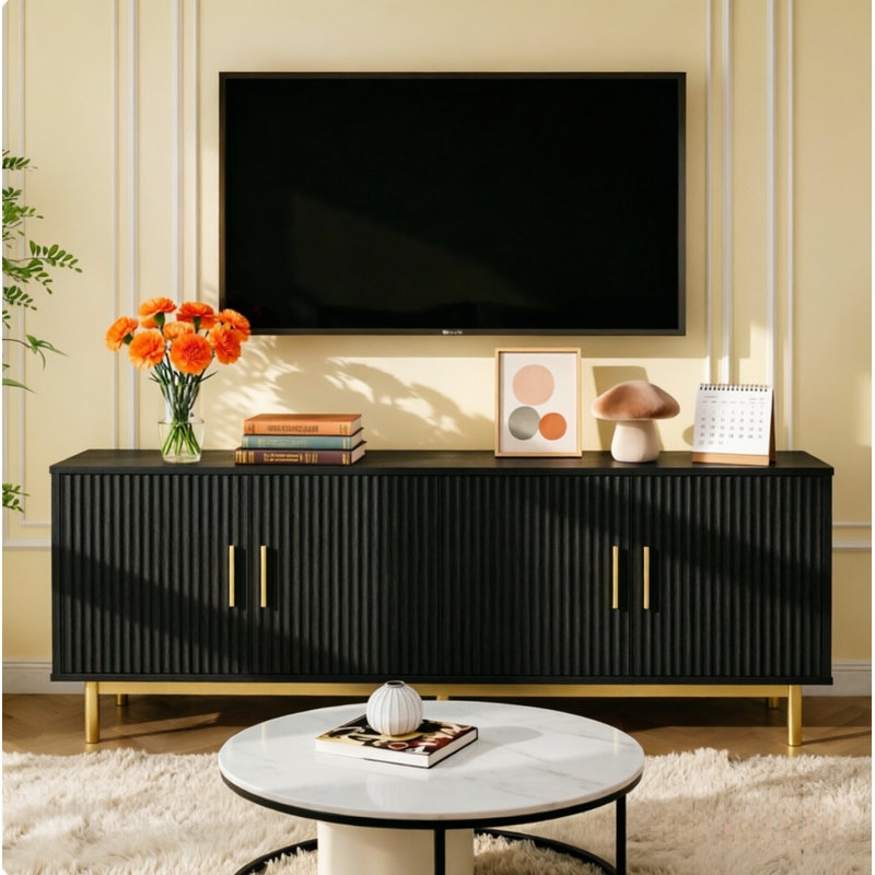 Meuble télé 70 po - console de télévision moderne avec tablettes réglables et armoire de rangement pour le salon et la chambre à coucher, convient aux téléviseurs de 80 po