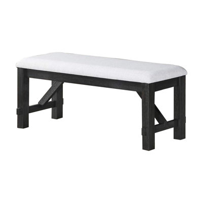 Banc de salle à manger Riby 48 po, structure en bois noir, siège rembourré en lin gris
