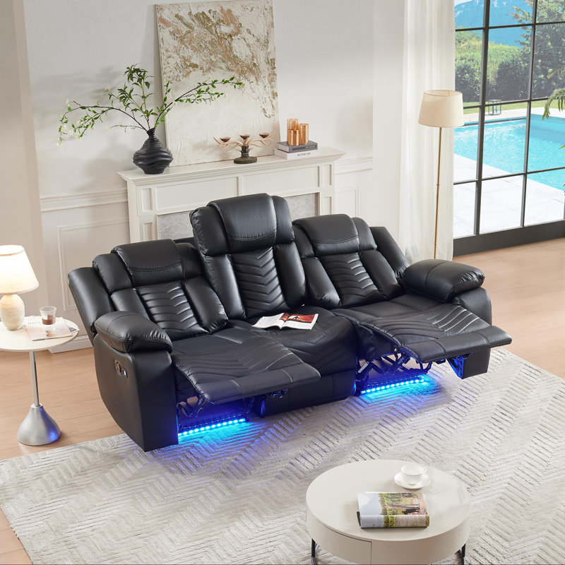  Canapé inclinable inclinable en cuir avec éclairage à DEL et fauteuil inclinable USB