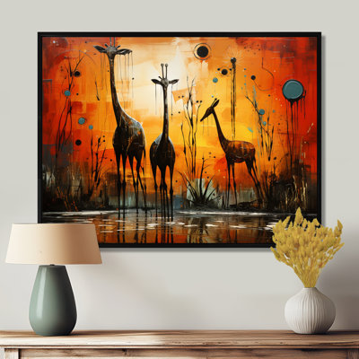 Trois girafes, savane africaine, girafe, art mural