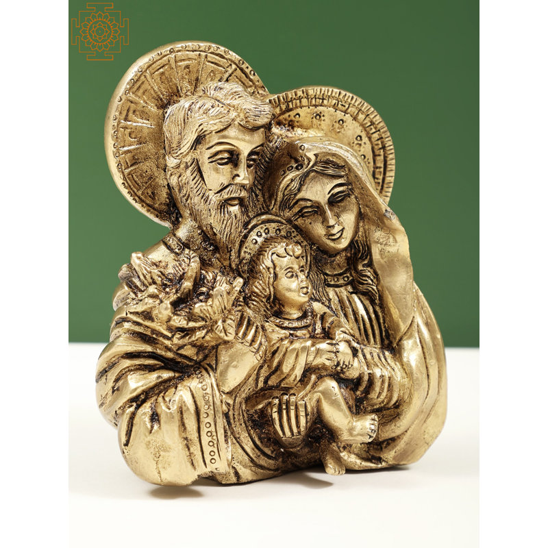 Petite statue en laiton de 4 po de Joseph et de la Vierge Marie avec l'enfant Jésus - Figurine religieuse fabriquée à la main pour un décor de maison chrétienne