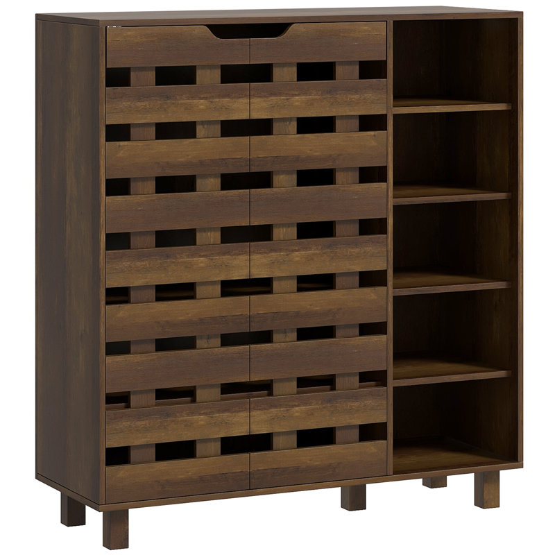 Shoe Storage Cabinet with 5-tier Cupboard and 5 Open Shelves, Brown