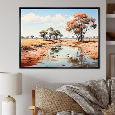 Paysage africain beige et vert sur toile