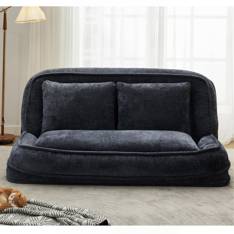Double Human Dog Bed, Lazy Sofa, Loveseat, Fits You & Pets, Extra Large Floor Couch, Can Sit Or Lie Down, 2-In-1, 5 Adjustable Position, Plump Pillow, 2 Seat, Chenille, Black