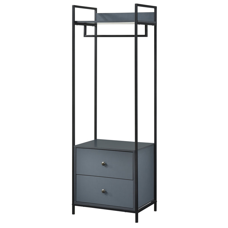 Alva Open Wardrobe with 2 Drawers, Dark Grey