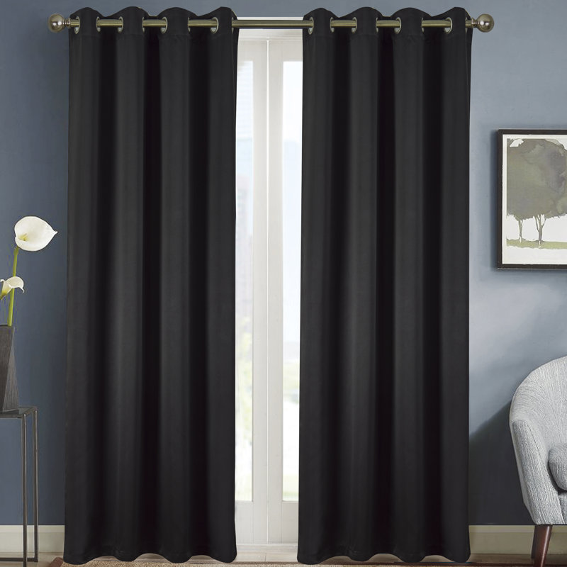 Panneau de rideau simple occultant avec œillets, Noir