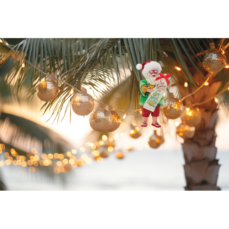 Ornement en forme de bannière possible de rêves de père Noël tenant des mers et des voeux 3 pouces