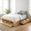 Structure de lit plateforme grand format avec 4 tiroirs de rangement et pied de lit à levage hydraulique, sans tête de lit