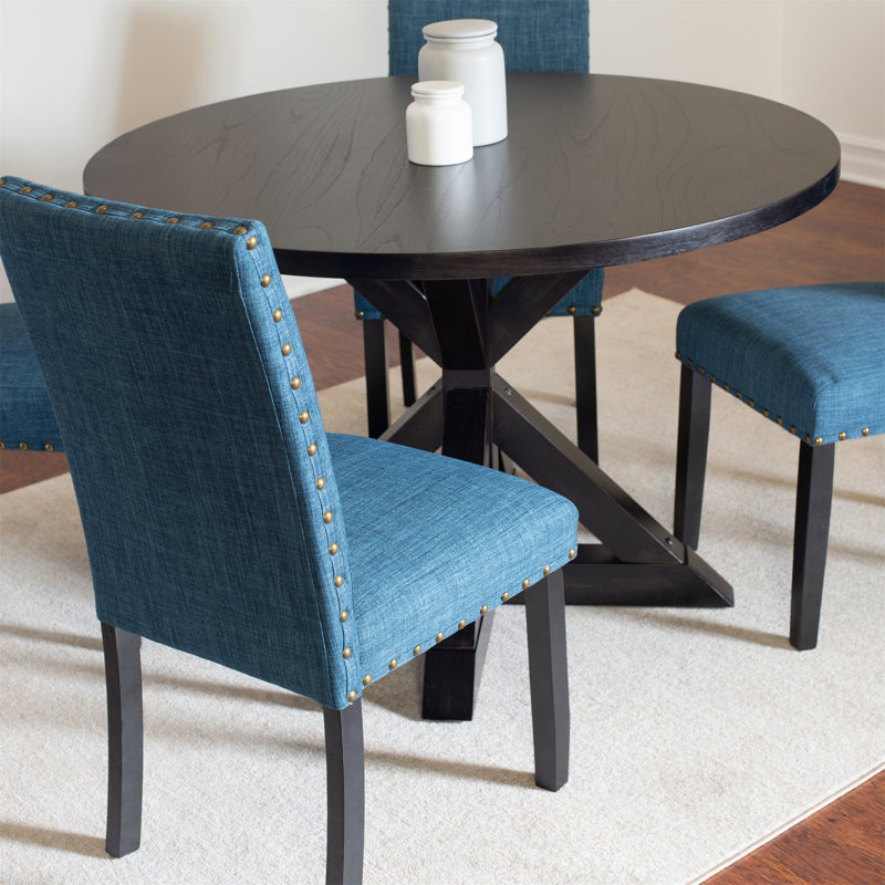 Ensemble de salle à manger 5 pièces avec table ronde et chaises rembourrées, élégant et durable pour toute maison, Marine