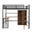 Lit mezzanine double en métal avec bureau intégré, garde-robe et tablettes