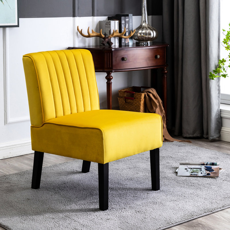 Chaises d'appoint Mid-Century modernes, revêtement en velours jaune avec pieds en bois massif, revêtement 2 pièces, attrait intérieur