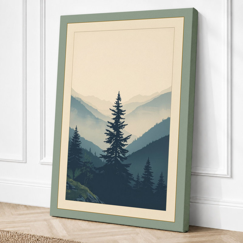 Silent Mountain Forest Scandinavian - Wrapped Canvas, 36x24 - 91.4 x 61.0 cm, Sage Border