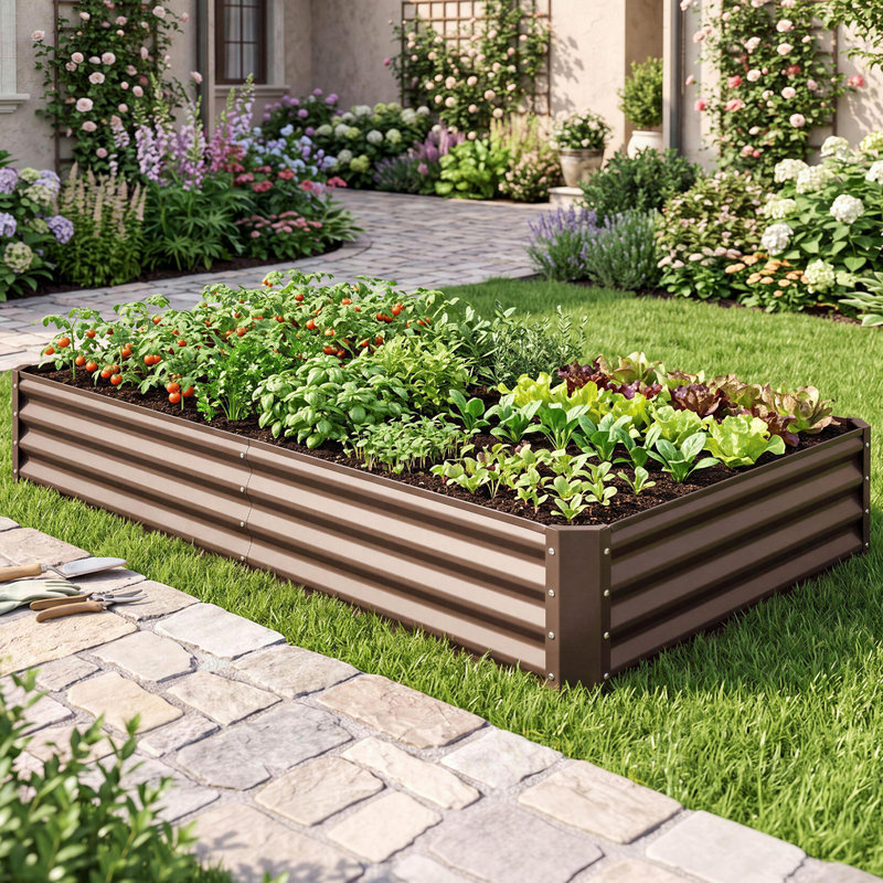 Lit de jardin surélevé en métal, H 11,81 po x l 67,28 po x P 31,85 po, Brun