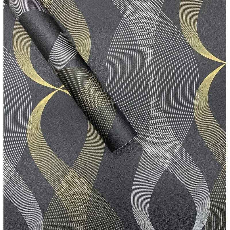 Papier peint adhésif noir et or à motif géométrique auto-adhésif et amovible