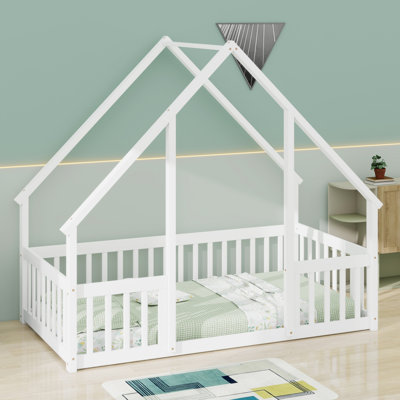 Guardrail Equipped House Shaped Floor Bed