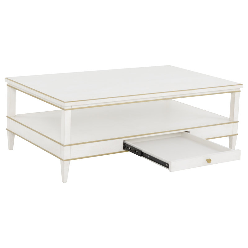 Camille Rectangular Single Coffee Table, White/Antique Gold