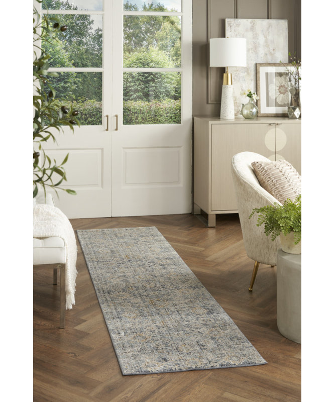 Tapis oriental gris tissé à la machine Hajeb, Tapis de couloir 2 pi 3 po x 12 pi