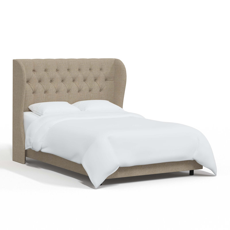 Tomey Upholstered Wingback Bed, Full, Classic Sandstone Linen