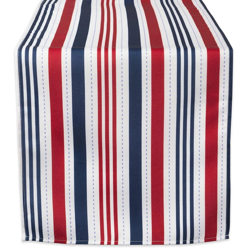Chemin de table de la collection Patriotic Stripes, résistant aux taches et à l'eau, 14 x 108, rouge, blanc et bleu