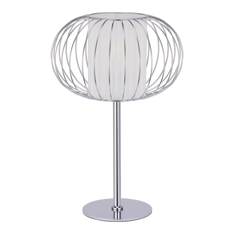 Kouts Table Lamp with Inner Shade and Outer Metal Cage Frame, Chrome and White, Chorme