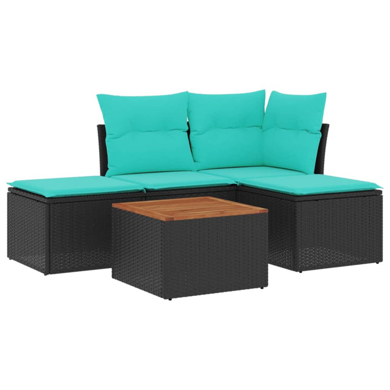  Ensemble de canapé de patio 5 pièces avec coussins en rotin de polyester noir