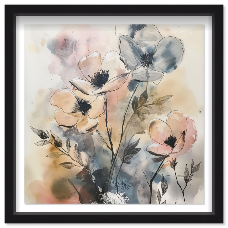 Oliver Gal Serene Stems I Floral and Botanical - Luxury Shadowbox Framed Wall Art, 31" H x 31" W, Black