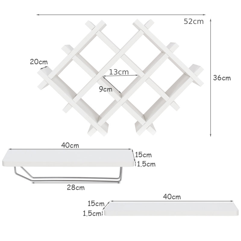 Ella-Faith 7 Bottle Wall Mounted Wine Bottle & Glass Rack, White