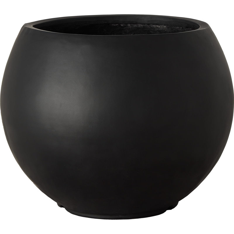 17" H x 21" Dia Modern Large Round Black Fiberstone Planter Pot with Drainage Hole, Lightweight UV-Resistant Planter for Olive Trees, Fiddle Leaf Fig & Tall Plants, Indoor Outdoor Entryway, Patio