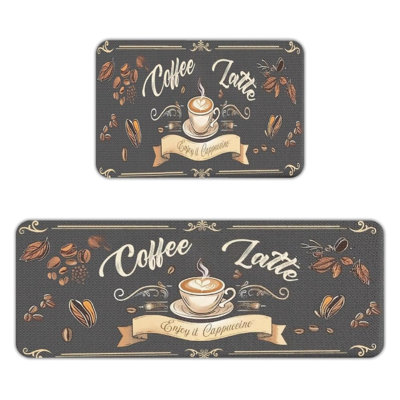 Tapis de cuisine café au lait, tapis en flanelle antidérapant 2 pièces pour café et cuisine
