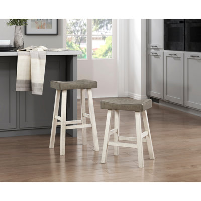 Tabourets de bar blanc et café, en bois massif, de 2, capacité transitionnelle, siège 2, bois d'hévéa
