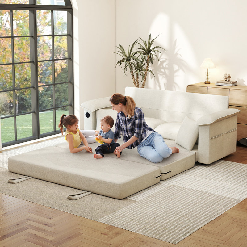 Modern Sleeper Sofa Couch, 70.9" Wide Convertible Sofa Bed With 2 Pillows And Charging Port For Guest Room, Living Room, RVs
