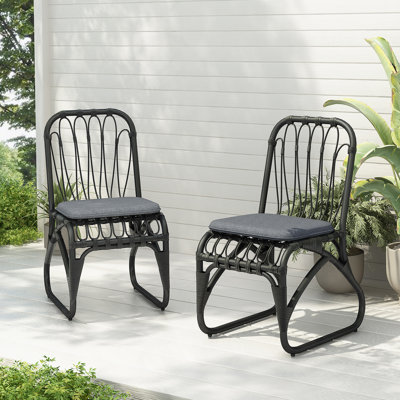 Chaises de salle à manger d'extérieur en osier PE avec coussins lavables, ensemble de 2, chaises d'extérieur en rotin pour cour, piscine, jardin, patio, gris