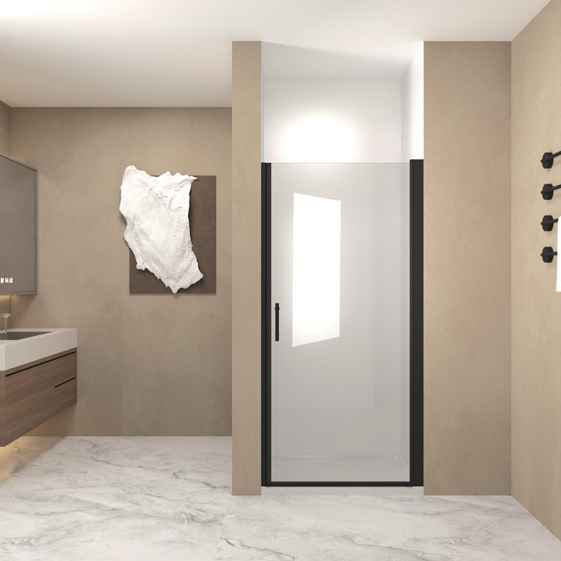 36"X 72" Pivot Shower Door, Matte Black Aluminum Frame, Half Frame ,1/4"(6Mm) Tempered Glass Explosion Proof Film