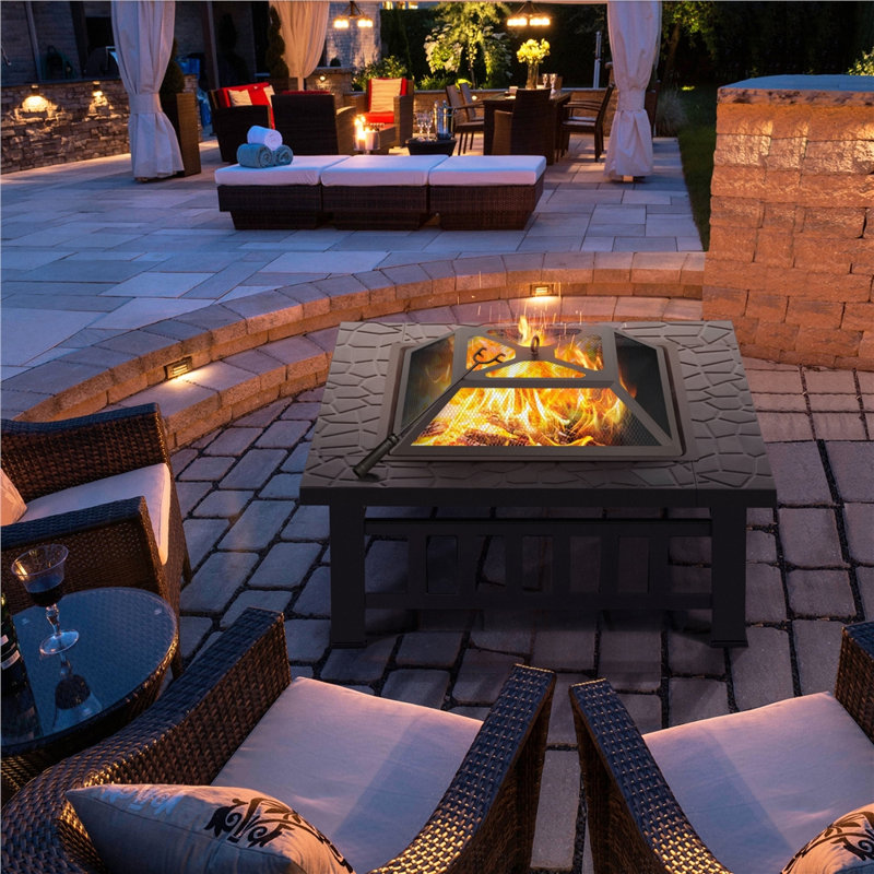  Steel Charcoal and Wood Burning Fire Pit, Black, 80.5cm L x 80.5cm W x 49.5cm H