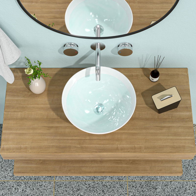 16"X16" White Ceramic C Vessel Bathroom Sink