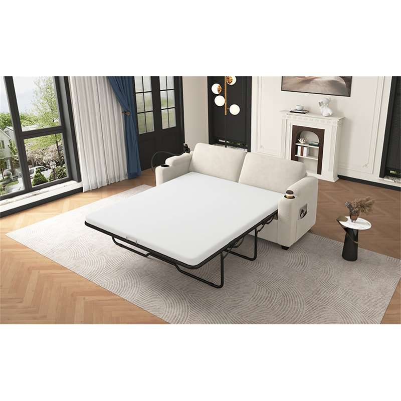 Canapé-lit avec matelas pleine grandeur 72,8 po Corduroy, Beige