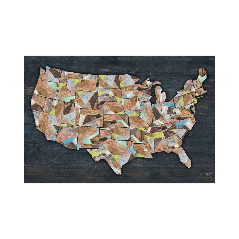 Carte des États-Unis, États-Unis, par Diego Tirigall - impression sur toile tendue, H 18 po x l 26 po x P 1,5 po