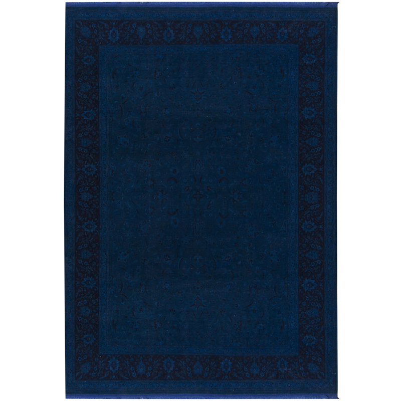 Tapis bleu marine foncé de haute qualité noué à la main